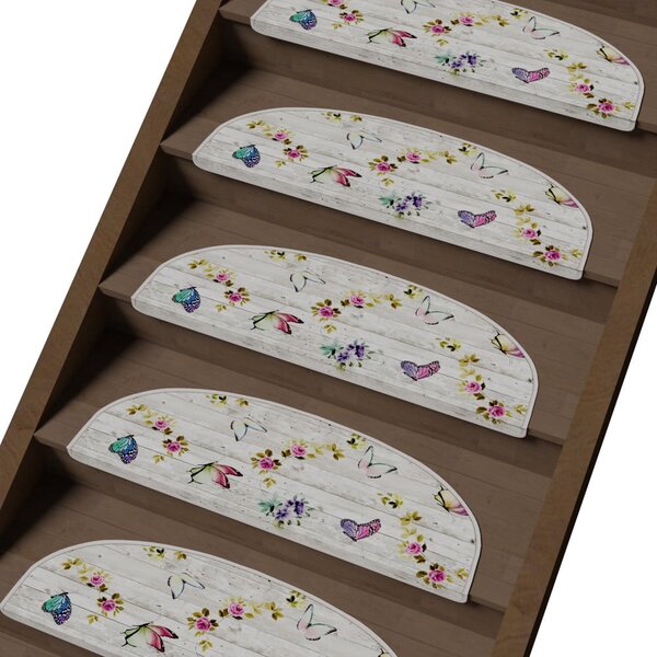 Kremowe dywaniki na schody zestaw 16 szt. 20x65 cm Butterfly Life – Vitaus