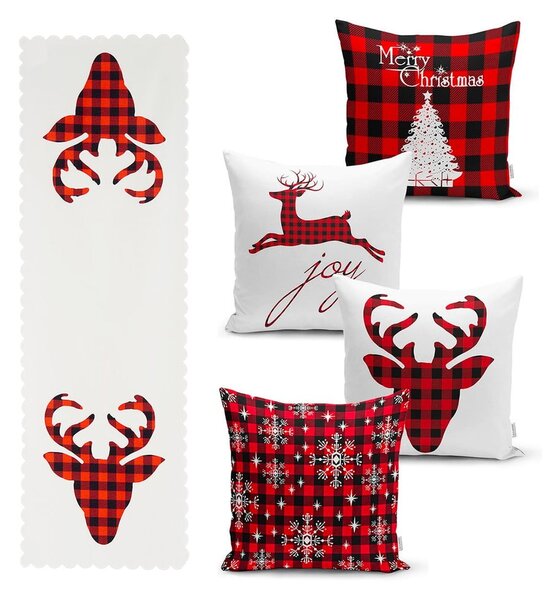 Zestaw 4 świątecznych poszewek na poduszki i bieżnika Minimalist Cushion Covers Christmas Tartan