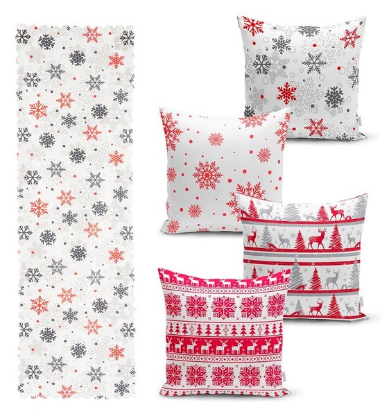 Zestaw 4 świątecznych poszewek na poduszki i bieżnika Minimalist Cushion Covers Red Christmas