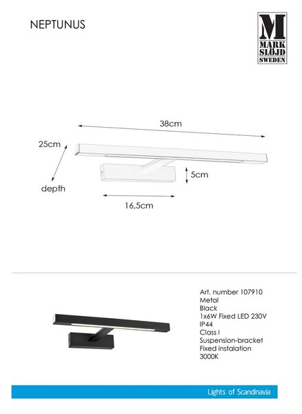 Czarny kinkiet LED (długość 38 cm) Neptunus – Markslöjd