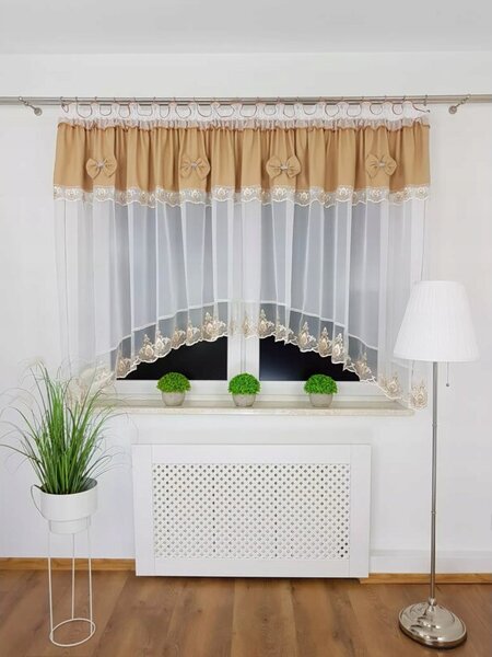 Firana gotowa 400x160 cm z brÄ zowymi kokardkami i haftem