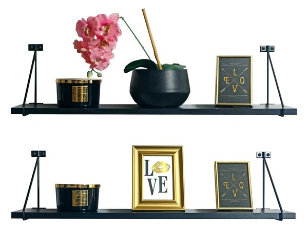 Czarny zestaw dwóch półek w styku loft F5-W56