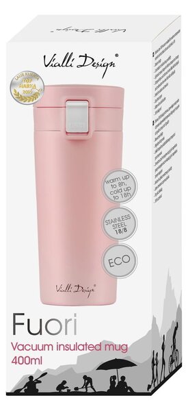 Różowy podróżny kubek termiczny Vialli Design Fuori, 400 ml