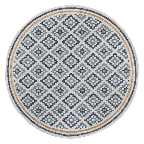 Żółto-niebieski okrągły dywan odpowiedni na zewnątrz ø 160 cm Zia Trellis – Flair Rugs