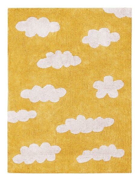 Musztardowy bawełniany dywan dziecięcy tkany ręcznie odpowiedni do prania 120x160 cm Clouds Mustard – Lorena Canals