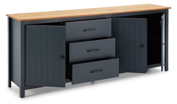 Ciemnoniebieska niska komoda z litego drewna sosnowego 190x80 cm Miranda – Marckeric