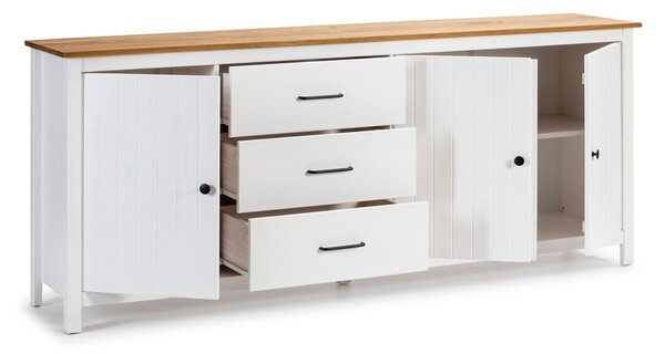 Biała niska komoda z litego drewna sosnowego 190x80 cm Miranda – Marckeric