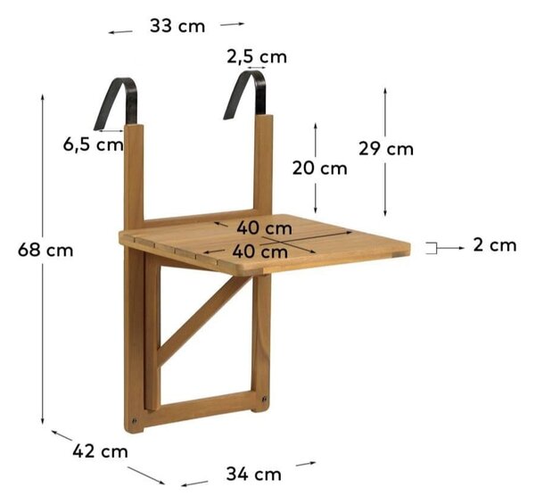 Wiszący stolik balkonowy z litego drewna 40x42 cm Amarilis – Kave Home