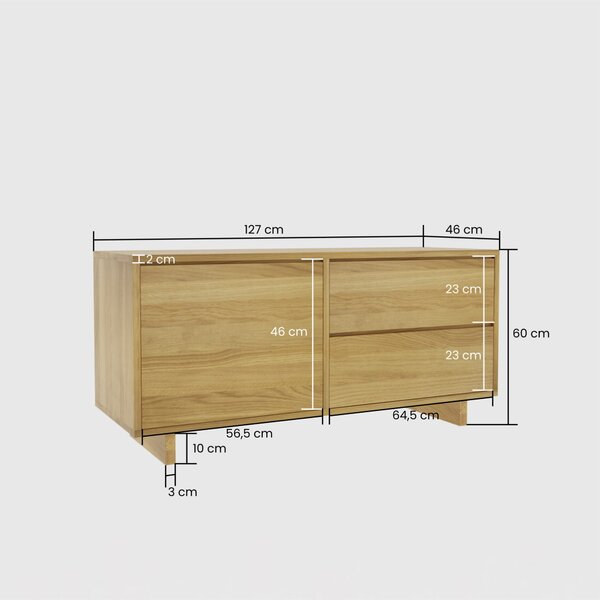 Szafka RTV Fierra Wood I, dębowa szafka pod telewizor o szerokości 127 cm