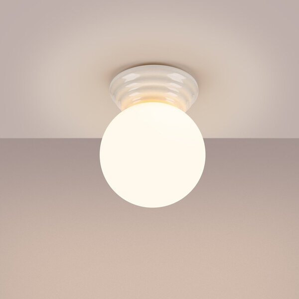 Biała lampa sufitowa ceramiczna ze szklanym kloszem ø 12 cm Farsa – Sollux