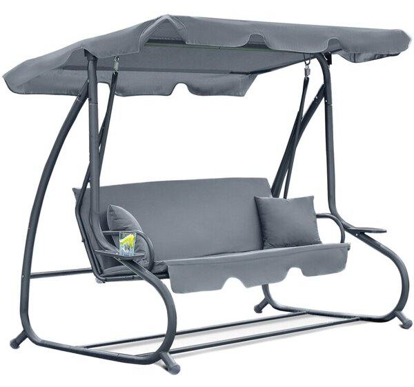 Huśtawka ogrodowa FUNFIT GARDEN rozkładana bujana 2w1 materac poduszki szary
