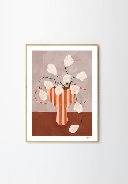 Plakat 30x40 cm White Flowers in Striped Vase – Frankie Penwill – The Poster Club