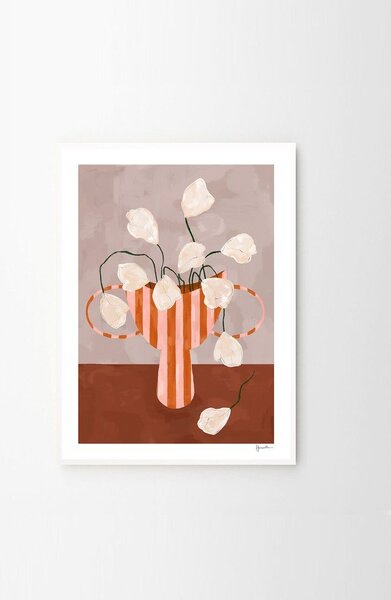 Plakat 30x40 cm White Flowers in Striped Vase – Frankie Penwill – The Poster Club