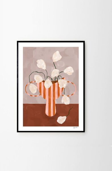 Plakat 30x40 cm White Flowers in Striped Vase – Frankie Penwill – The Poster Club