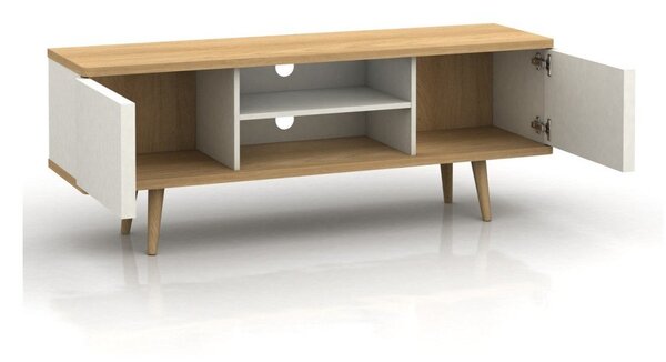 Biała szafka pod TV w dekorze dębu 140x52 cm Alana – Støraa