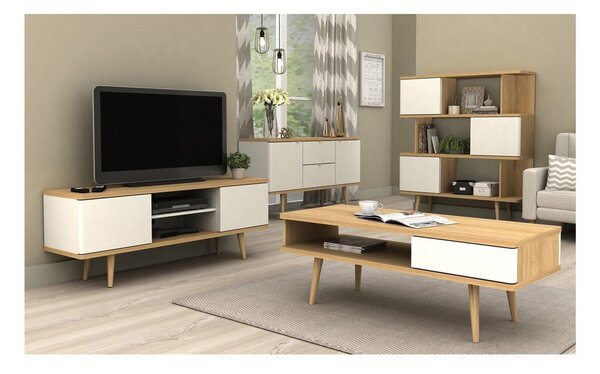 Biała szafka pod TV w dekorze dębu 140x52 cm Alana – Støraa