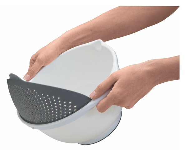 Biała miska z durszlakiem 2v1 Metaltex, Ø 28 cm