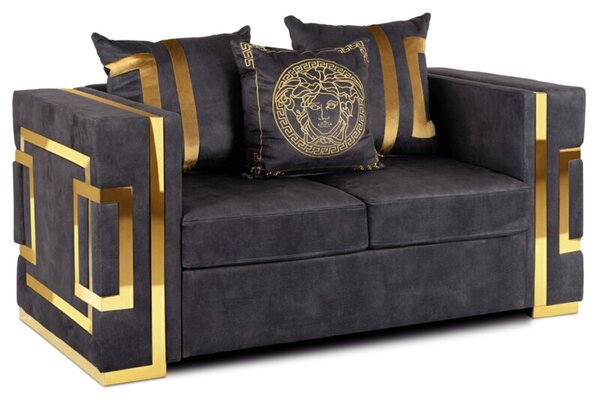 Sofa PALLAZO 2S Dwuosobowa Czarno/ZÅota Welurowa Nowoczesna Glamour
