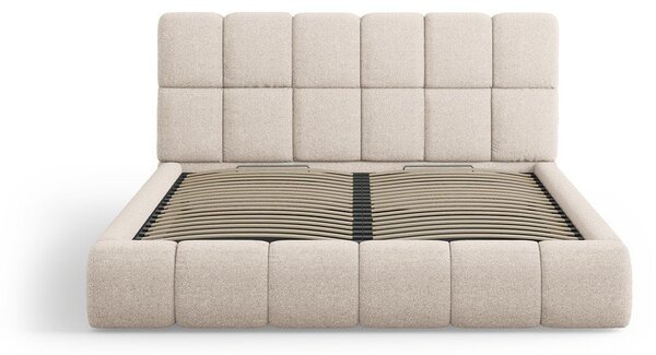 Beżowe tapicerowane łóżko dwuosobowe ze schowkiem ze stelażem 160x200 cm Bellis – Micadoni Home