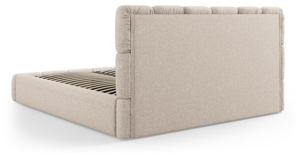 Beżowe tapicerowane łóżko dwuosobowe ze schowkiem ze stelażem 160x200 cm Bellis – Micadoni Home