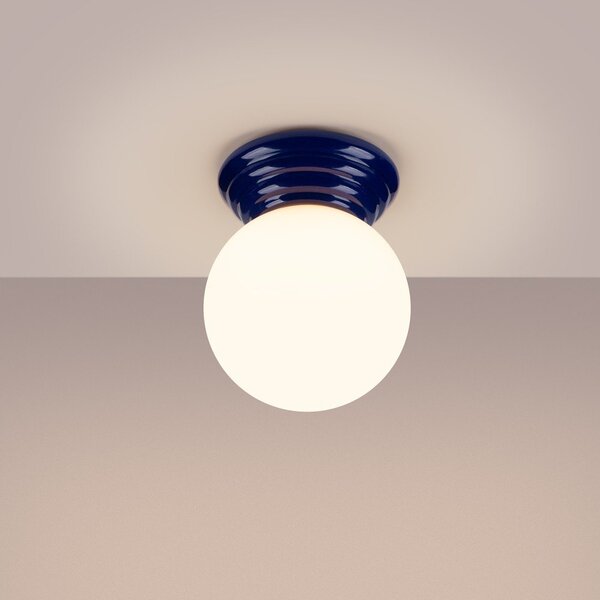 Niebieska lampa sufitowa ceramiczna ze szklanym kloszem ø 12 cm Farsa – Sollux