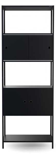 Regał na segregatory z szafką zamykaną, biurowy, otwarte półki, metalowy czarny, 800x2200x400 mm: ARIEL