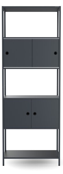 Regał na segregatory z szafką zamykaną, biurowy, otwarte półki, metalowy antracytowy, 800x2200x400 mm: ARIEL