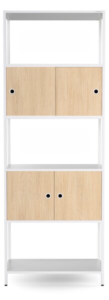 Regał na segregatory z szafką zamykaną, biurowy, otwarte półki, metalowy biały/dąb sonoma, 800x2200x400 mm: ARIEL Eco Design