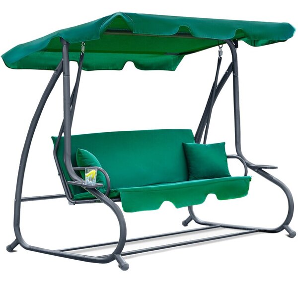 Huśtawka ogrodowa FUNFIT GARDEN rozkładana bujana 2w1 materac poduszki zielony