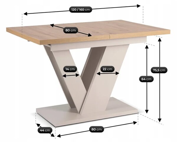 Stół Prostokątny Rozkładany CLARK 120-160 cm Dąb Artisan/Kaszmir Nowoczesny
