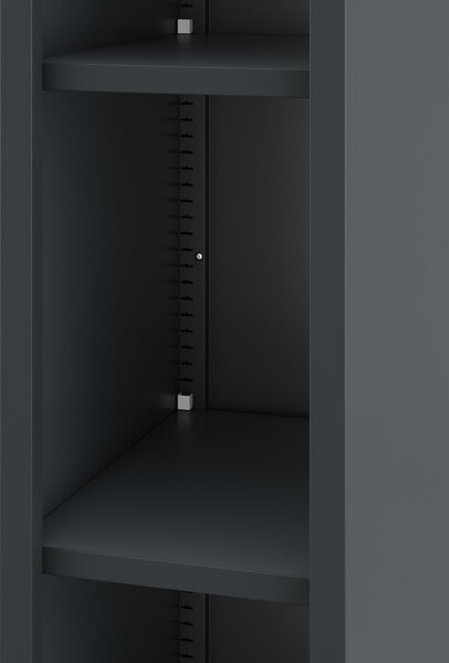 Regał metalowy wąski, archiwizacyjny na dokumenty antracytowy: TIM 250 x 1850 x 400 mm