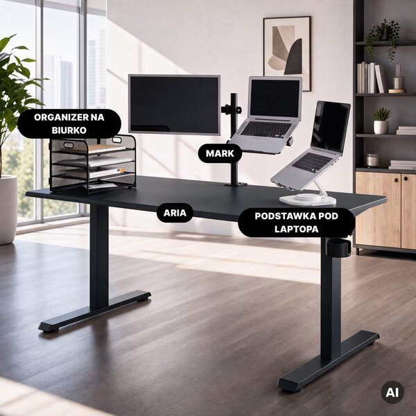 Duże biurko sit-stand do pracy Aria 160×80 cm, antracyt