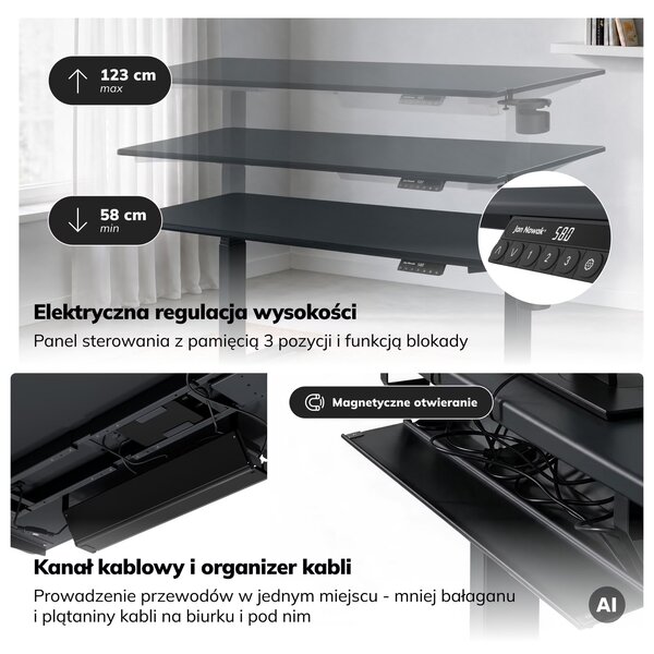 Duże biurko sit-stand do pracy Aria 160×80 cm, antracyt