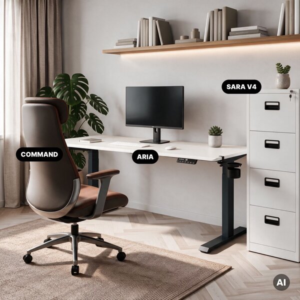 Duże biurko sit-stand do pracy Aria 160×80 cm, blat biały/podstawa antracyt