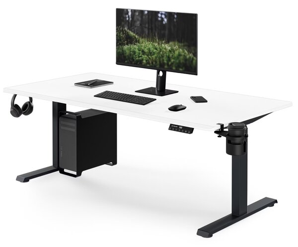 Duże biurko sit-stand do pracy Aria 160×80 cm, blat biały/podstawa antracyt