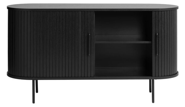 Czarna niska komoda w dekorze dębu z drzwiami przesuwnymi 140x76 cm Nola – Unique Furniture
