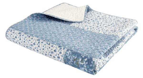 Niebieska bawełniana narzuta pikowana 220x230 cm Floral Patchwork – Bianca
