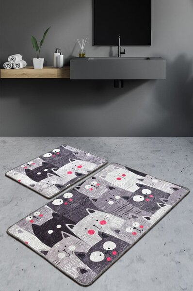 Szare dywaniki łazienkowe zestaw 2 szt. 60x100 cm Meow – Foutastic