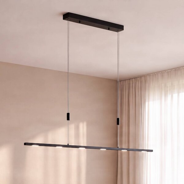 Lampa wisząca Stakato Lucande, możliwość ściemniania, czarny, salon / jadalnia, metal, nowoczesny