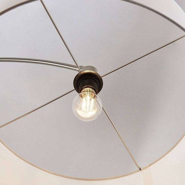 Lampa łukowa - lampa stojąca Belinda Lindby, aluminiowy / szary / cynkowy, salon / jadalnia, tkanina / materiał / jedwab, nowoczesny