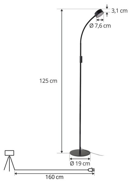 Lampa stojąca Maori Lindby, możliwość ściemniania, czarny, biuro, metal, nowoczesny