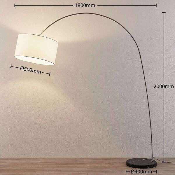 Lampa łukowa - lampa stojąca Belinda Lindby, aluminiowy / szary / cynkowy, salon / jadalnia, tkanina / materiał / jedwab, nowoczesny