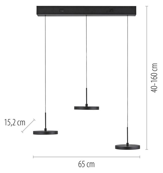 JUST LIGHT. GmbH Lampa wisząca Plata, możliwość ściemniania, czarny, salon / jadalnia, metal, nowoczesny