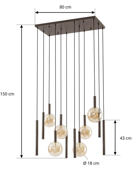 Lampa wisząca Lumavia Lucande, możliwość ściemniania, brązowy / rdzawy, salon / jadalnia, szkło, nowoczesny