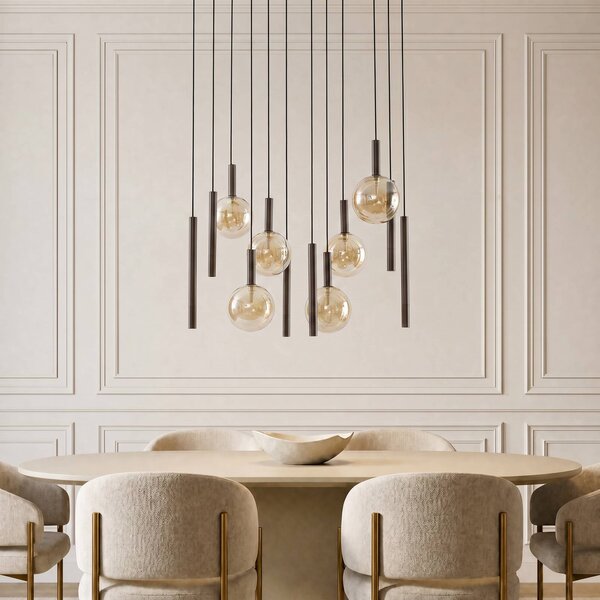 Lampa wisząca Lumavia Lucande, możliwość ściemniania, brązowy / rdzawy, salon / jadalnia, szkło, nowoczesny