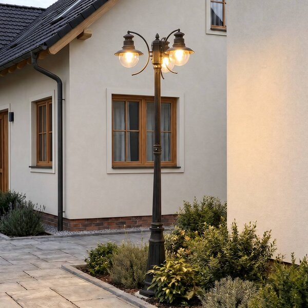 Lampa zewnętrzna Lindby Eddie, 198 cm, rdza, metal, IP44, E27 EDDIE Lindby, możliwość ściemniania, brązowy / rdzawy, dworkowy / rustykalny