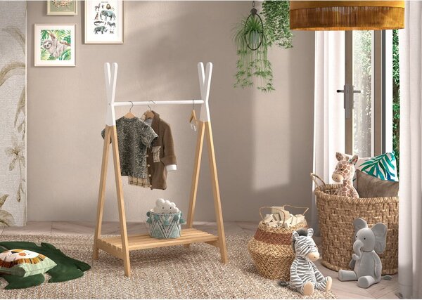 Biało-naturalny wieszak dziecięcy z litego drewna sosnowego KIDDY – Vipack