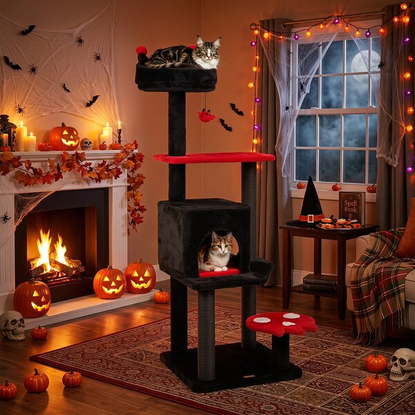 Drapak dla kotów z legowiskiem w stylu Halloween