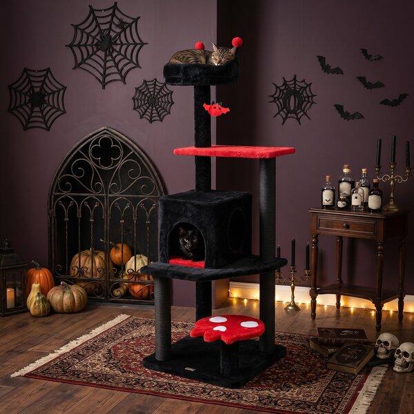 Drapak dla kotów z legowiskiem w stylu Halloween