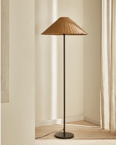 Czarno-naturalna lampa stojąca z rattanowym kloszem (wys. 154 cm) Urania – Kave Home